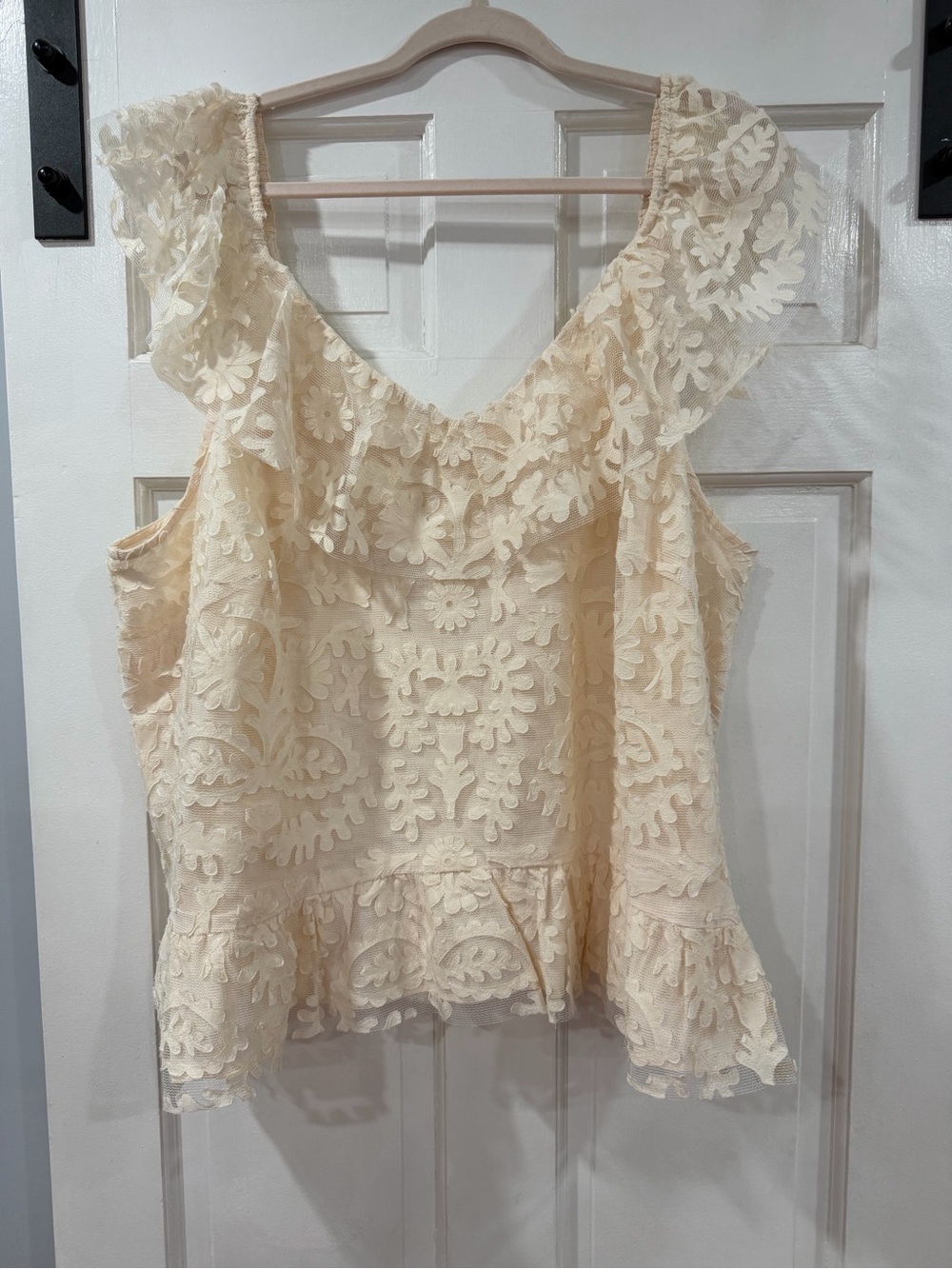 Anthropologie Cream Floral Lace Ruffle Camisole